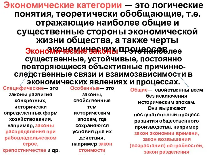 Экономические категории — это логические понятия, теоретически обобщающие, т.е. отражающие наиболее общие