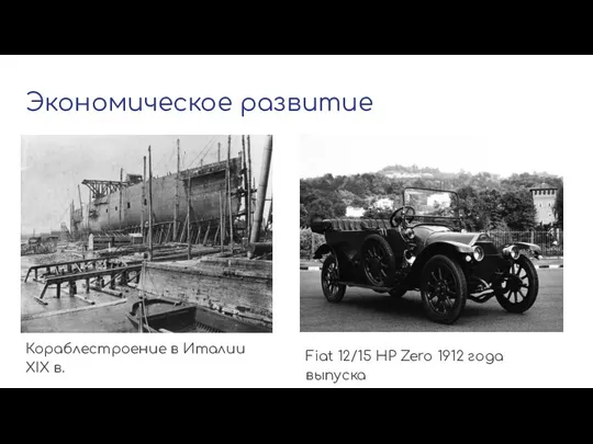 Экономическое развитие Кораблестроение в Италии XIX в. Fiat 12/15 HP Zero 1912 года выпуска