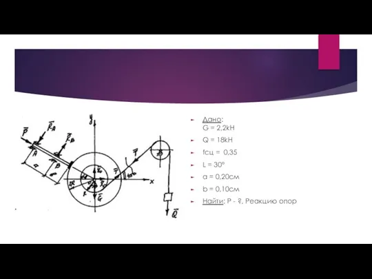 Дано: G = 2,2kH Q = 18kH fсц = 0,35 L =