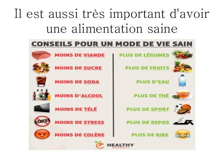 Il est aussi très important d'avoir une alimentation saine