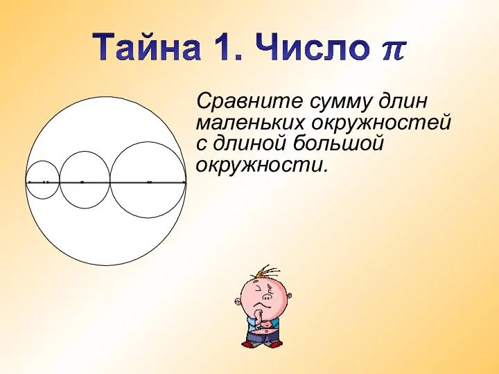 Сравните сумму длин маленьких окружностей с длиной большой окружности.