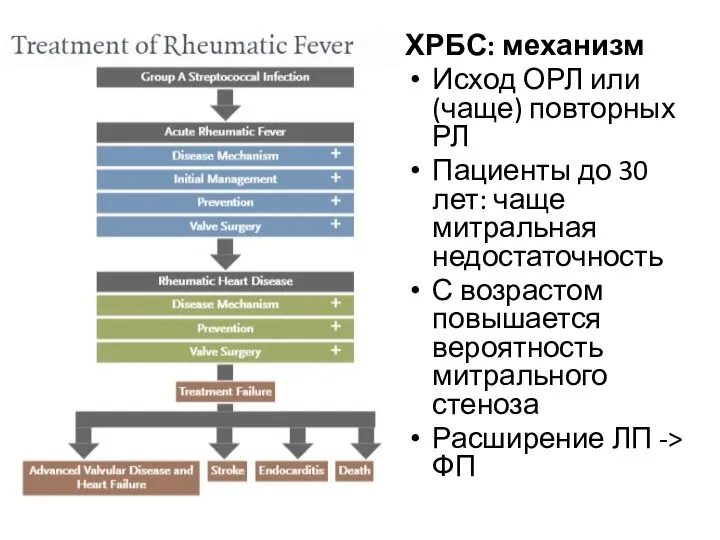 ХРБС: механизм Исход ОРЛ или (чаще) повторных РЛ Пациенты до 30 лет: