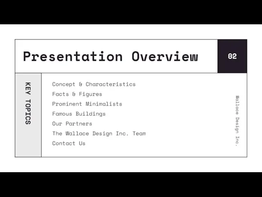 Presentation Overview 02 KEY TOPICS Concept & Characteristics Facts & Figures Prominent