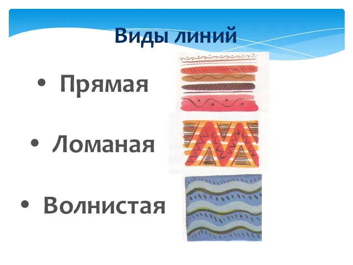 Виды линий Прямая Ломаная Волнистая