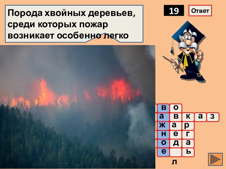 о ж а р Порода хвойных деревьев, среди которых пожар возникает особенно