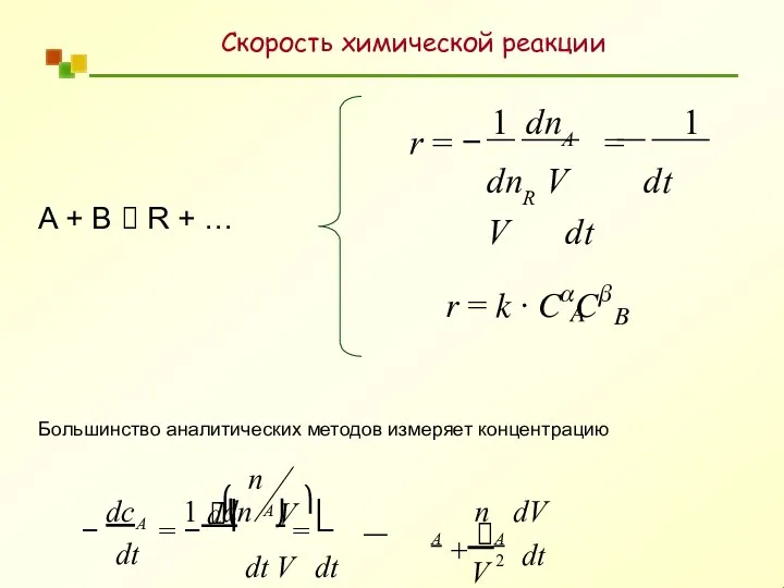 Скорость химической реакции A + B ? R + … r =