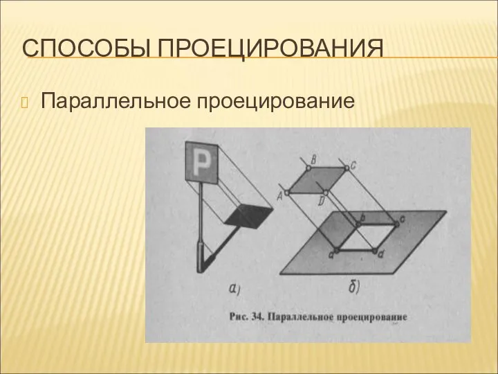 СПОСОБЫ ПРОЕЦИРОВАНИЯ Параллельное проецирование