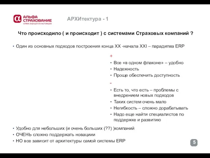 АРХИтектура - 1 Что происходило ( и происходит ) с системами Страховых