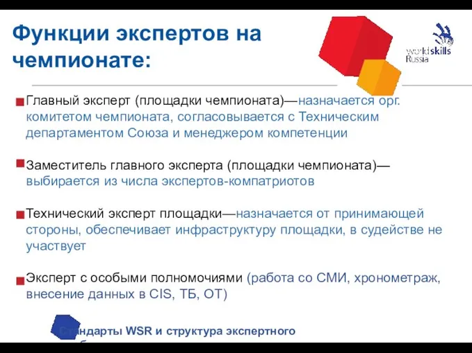 Функции экспертов на чемпионате: Стандарты WSR и структура экспертного сообщества Главный эксперт