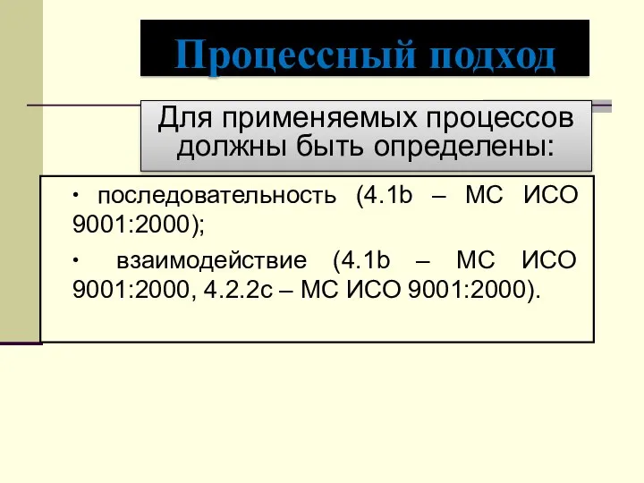 ∙ последовательность (4.1b – МС ИСО 9001:2000); ∙ взаимодействие (4.1b – МС