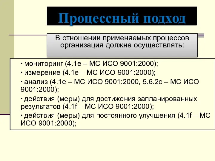 ∙ мониторинг (4.1e – МС ИСО 9001:2000); ∙ измерение (4.1e – МС