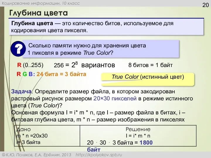 Глубина цвета R G B: 24 бита = 3 байта R (0..255)