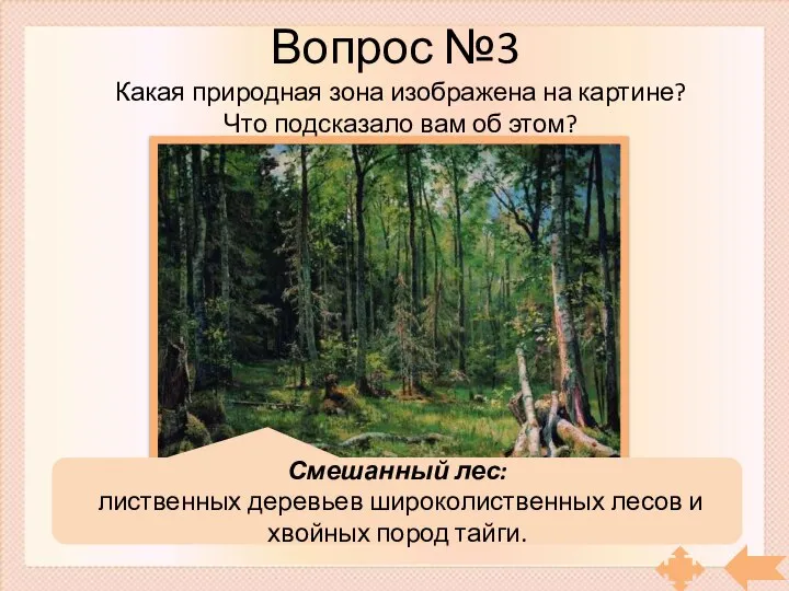 Вопрос №3 Какая природная зона изображена на картине? Что подсказало вам об