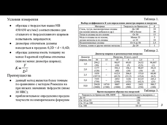 Условия измерения образцы с твердостью выше НВ 450/650 кгс/мм2 соответственно для стального