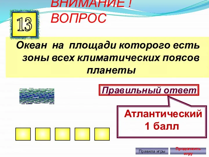 ВНИМАНИЕ ! ВОПРОС Океан на площади которого есть зоны всех климатических поясов