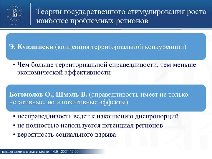 Теории государственного стимулирования роста наиболее проблемных регионов