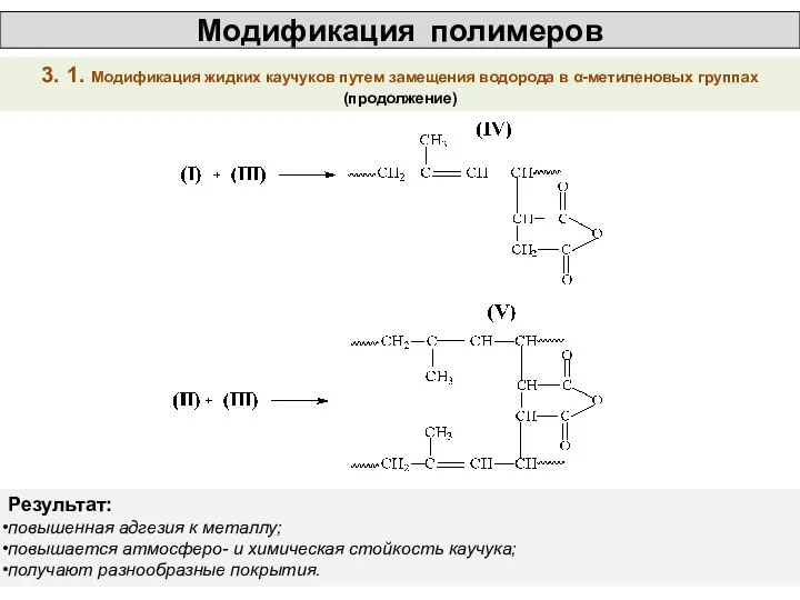 Модификация полимеров 3. 1. Модификация жидких каучуков путем замещения водорода в α-метиленовых
