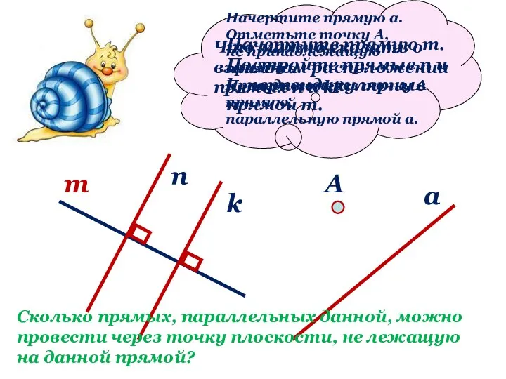 Начертите прямую m. Постройте прямые n и k, перпендикулярные прямой m. m