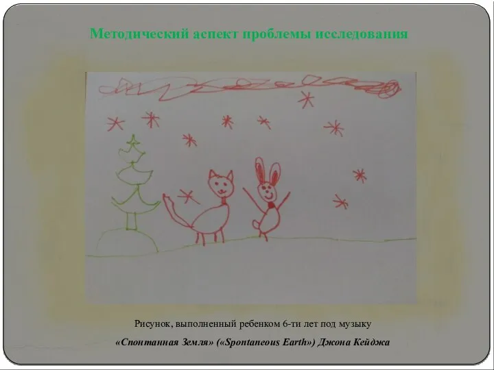 Методический аспект проблемы исследования Рисунок, выполненный ребенком 6-ти лет под музыку «Спонтанная