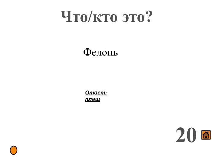 Что/кто это? 20 Фелонь Ответ: плащ