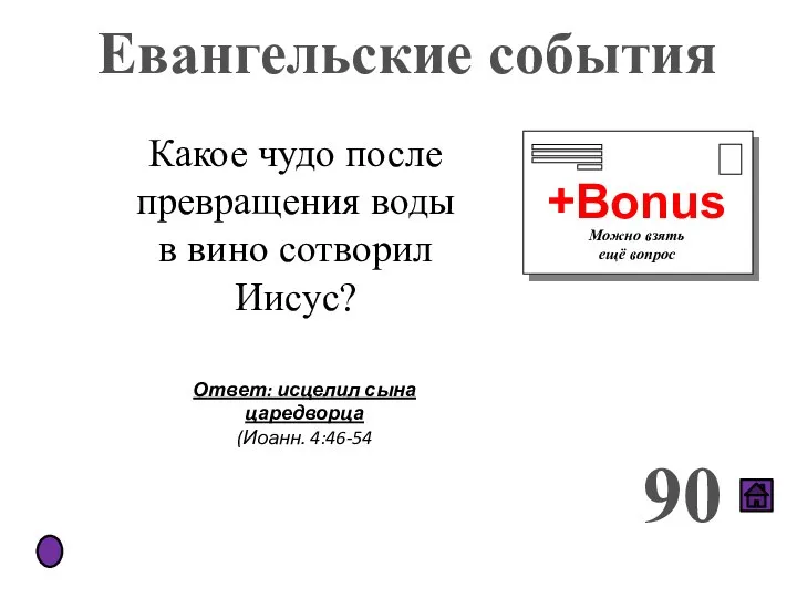 Евангельские события 90 +Bonus Можно взять ещё вопрос Какое чудо после превращения