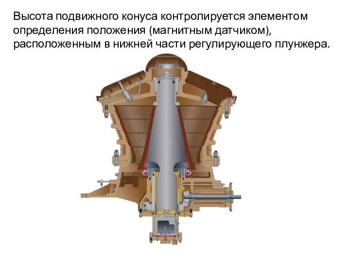 Высота подвижного конуса контролируется элементом определения положения (магнитным датчиком), расположенным в нижней