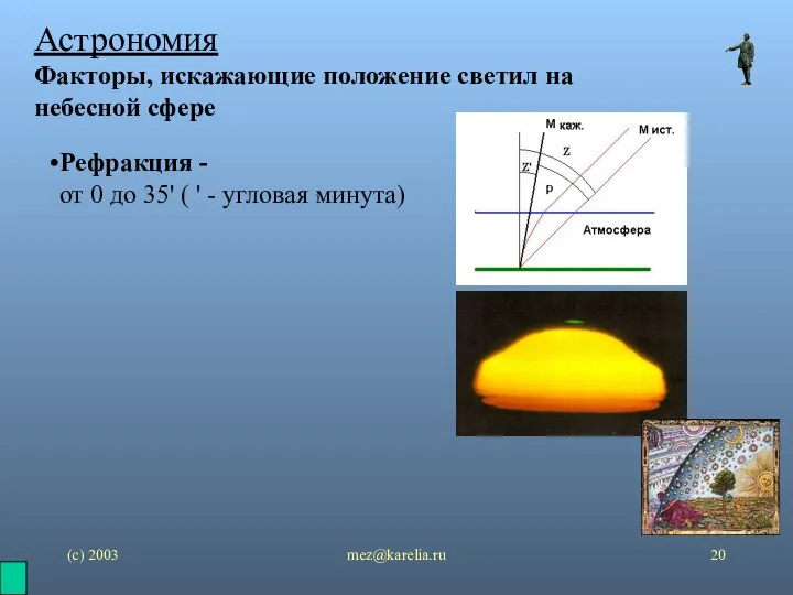 (с) 2003 mez@karelia.ru Астрономия Факторы, искажающие положение светил на небесной сфере Рефракция