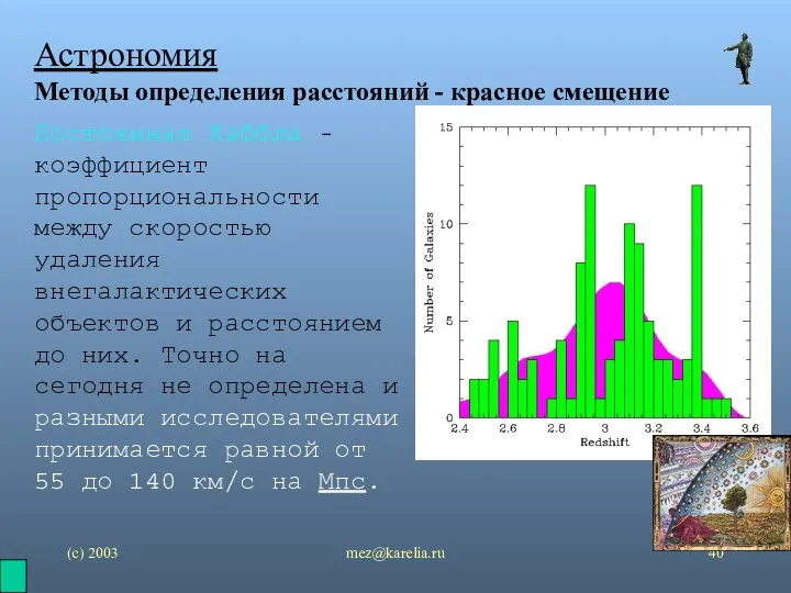 (с) 2003 mez@karelia.ru Астрономия Методы определения расстояний - красное смещение Постоянная Хаббла