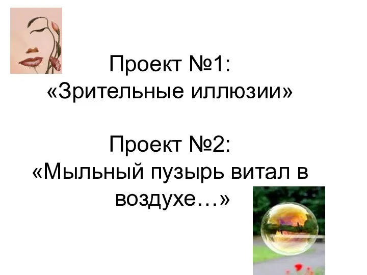 Проект №1: «Зрительные иллюзии» Проект №2: «Мыльный пузырь витал в воздухе…»