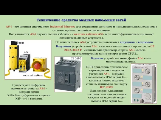 Технические средства медных кабельных сетей AS-i – это шинная система сети Industrial