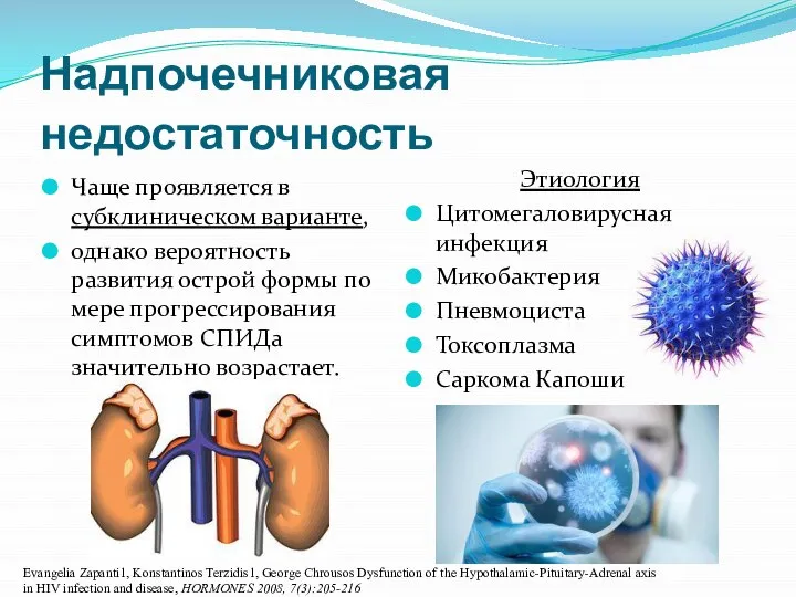 Надпочечниковая недостаточность Чаще проявляется в субклиническом варианте, однако вероятность развития острой формы