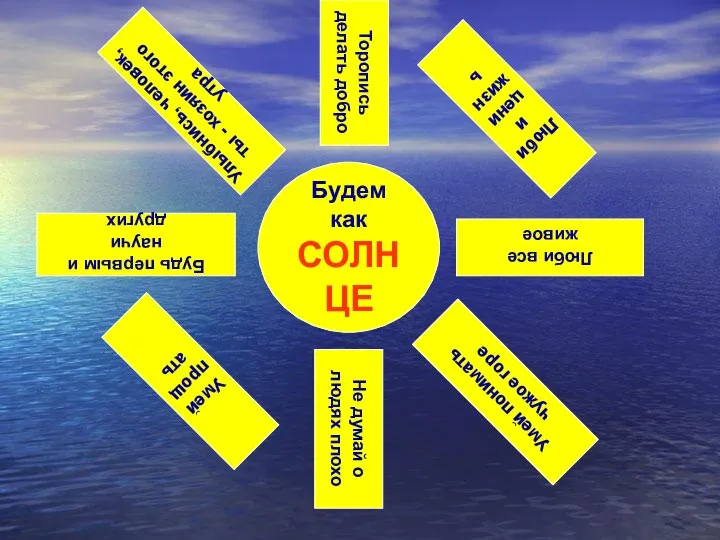 Будем как СОЛНЦЕ Торопись делать добро Люби и цени жизнь Не думай