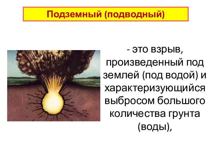 - это взрыв, произведенный под землей (под водой) и характеризующийся выбросом большого