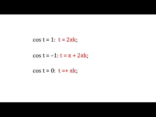 cos t = 1: t = 2πk; cos t = –1: t