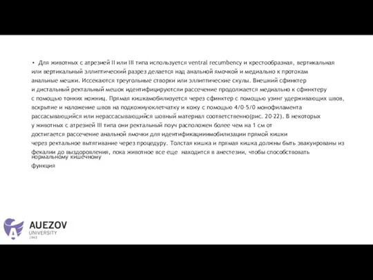 Для животных с атрезией II или III типа используется ventral recumbency и