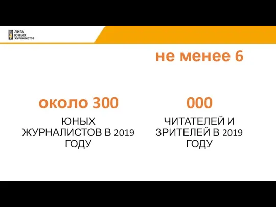 около 300 ЮНЫХ ЖУРНАЛИСТОВ В 2019 ГОДУ не менее 6 000 ЧИТАТЕЛЕЙ