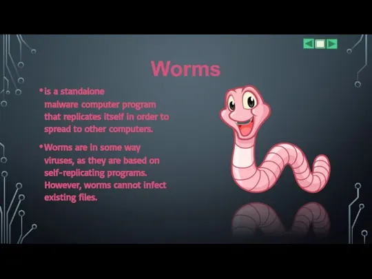 Worms is a standalone malware computer program that replicates itself in order