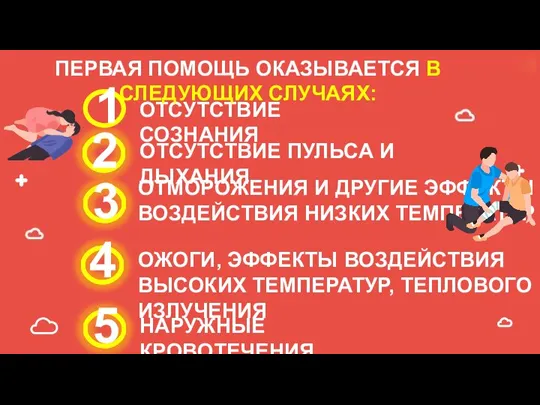 ОТСУТСТВИЕ СОЗНАНИЯ ОТСУТСТВИЕ ПУЛЬСА И ДЫХАНИЯ ОТМОРОЖЕНИЯ И ДРУГИЕ ЭФФЕКТЫ ВОЗДЕЙСТВИЯ НИЗКИХ