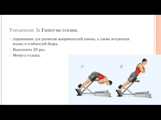 Упражнение 5: Гиперэкстензия. упражнение для развития выпрямителей спины, а также ягодичных мышц