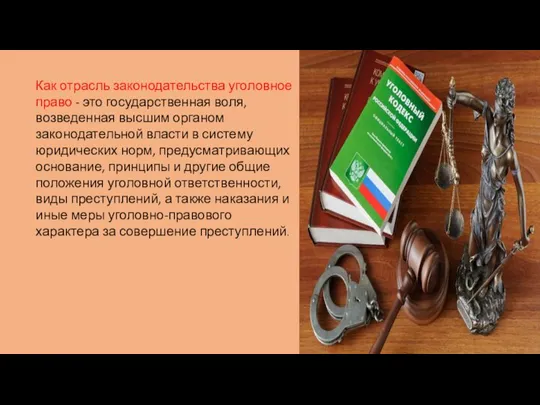 Как отрасль законодательства уголовное право - это государственная воля, возведенная высшим органом