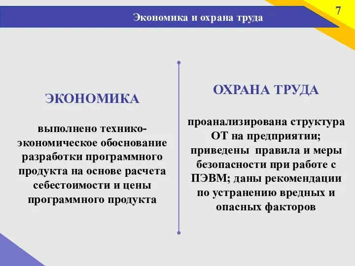 Экономика и охрана труда 7 ЭКОНОМИКА выполнено технико-экономическое обоснование разработки программного продукта