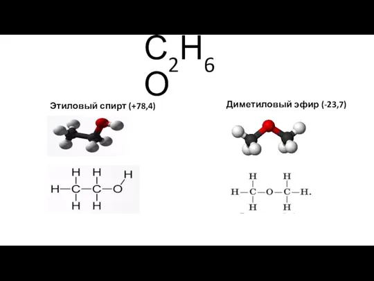 С2Н6О Этиловый спирт (+78,4) Диметиловый эфир (-23,7)