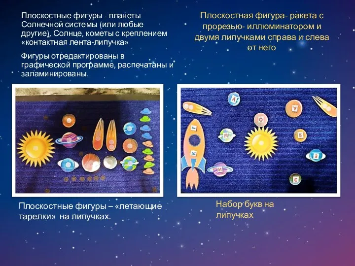 Плоскостные фигуры - планеты Солнечной системы (или любые другие), Солнце, кометы с