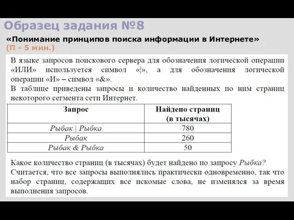 Образец задания №8 «Понимание принципов поиска информации в Интернете» (П - 5 мин.)