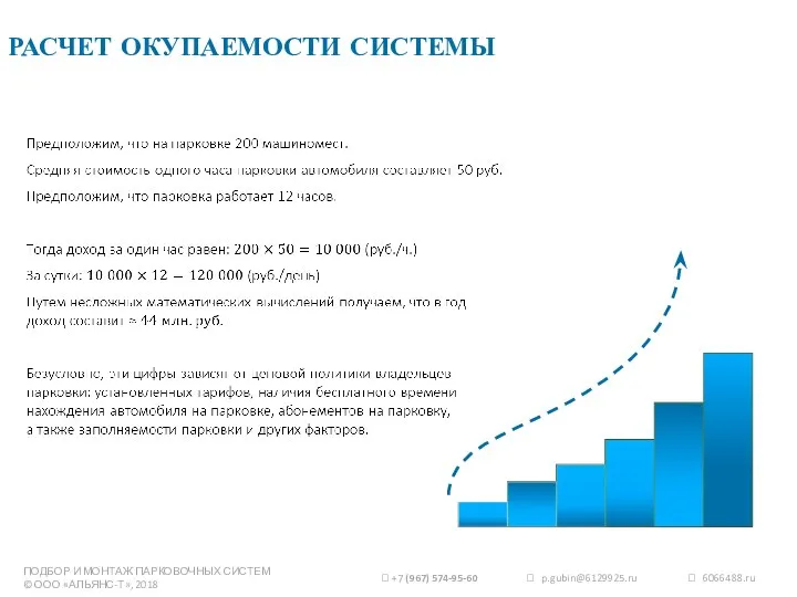 ПОДБОР И МОНТАЖ ПАРКОВОЧНЫХ СИСТЕМ © ООО «АЛЬЯНС-Т», 2018 РАСЧЕТ ОКУПАЕМОСТИ СИСТЕМЫ