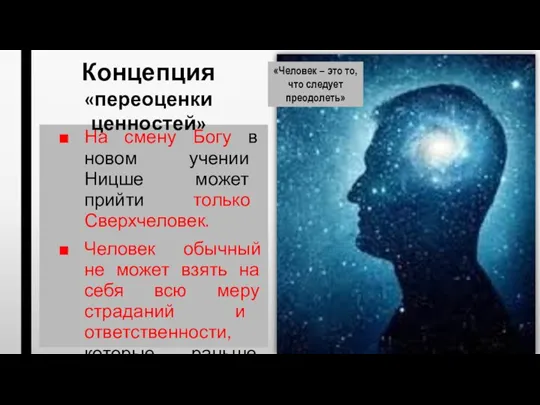 На смену Богу в новом учении Ницше может прийти только Сверхчеловек. Человек