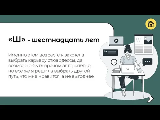 «Ш» - шестнадцать лет Именно этом возрасте я захотела выбрать карьеру стюардессы,