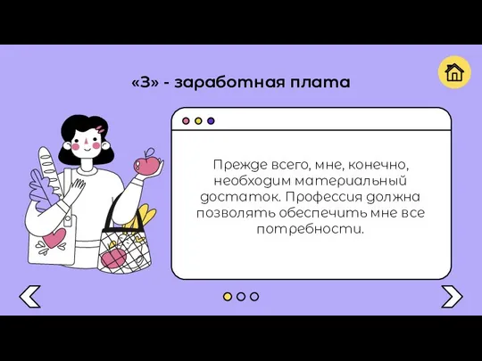 «З» - заработная плата Прежде всего, мне, конечно, необходим материальный достаток. Профессия