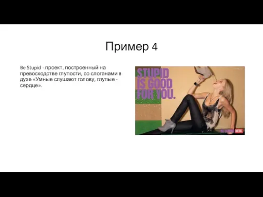 Пример 4 Be Stupid - проект, построенный на превосходстве глупости, со слоганами