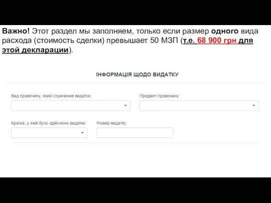 Важно! Этот раздел мы заполняем, только если размер одного вида расхода (стоимость